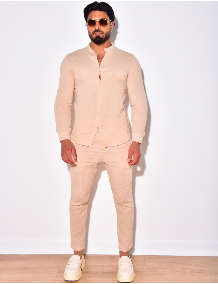 Ensemble pantalon et chemise à col rond fluide Ensemble pantalon et chemise à col rond fluide