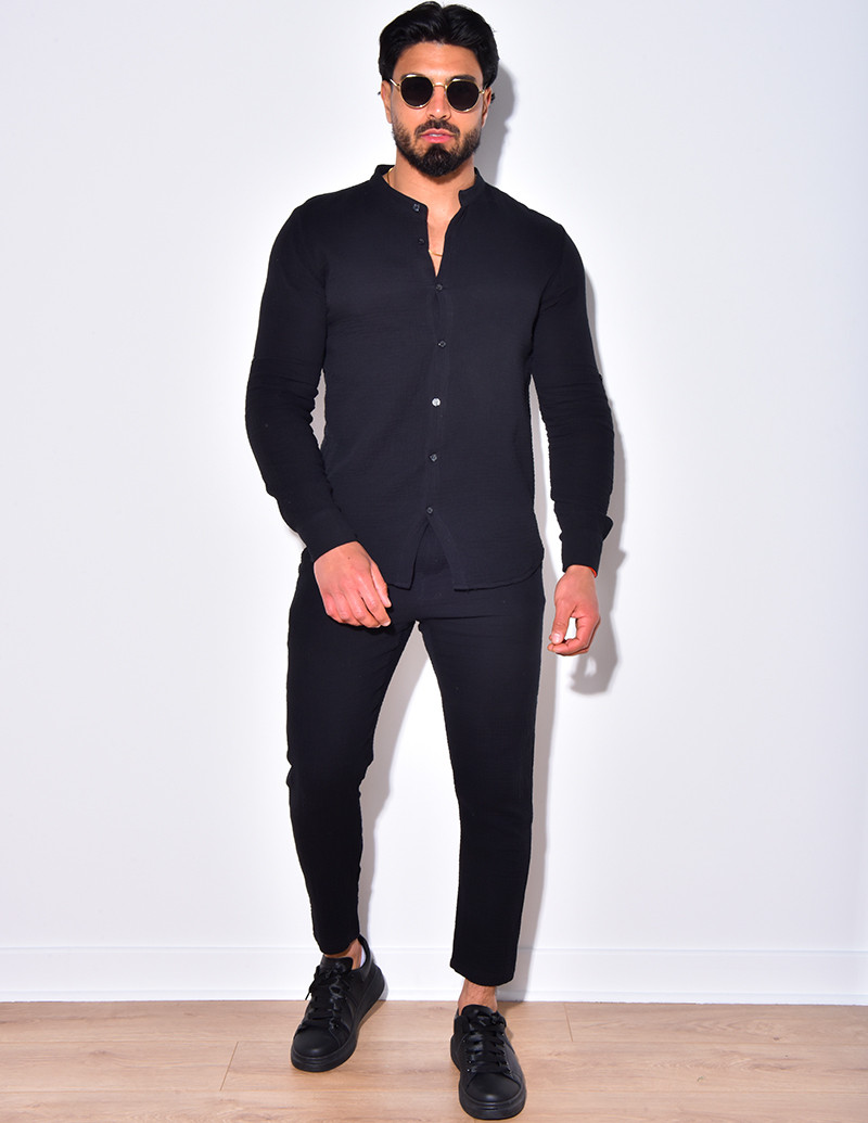 Ensemble pantalon et chemise à col rond fluide