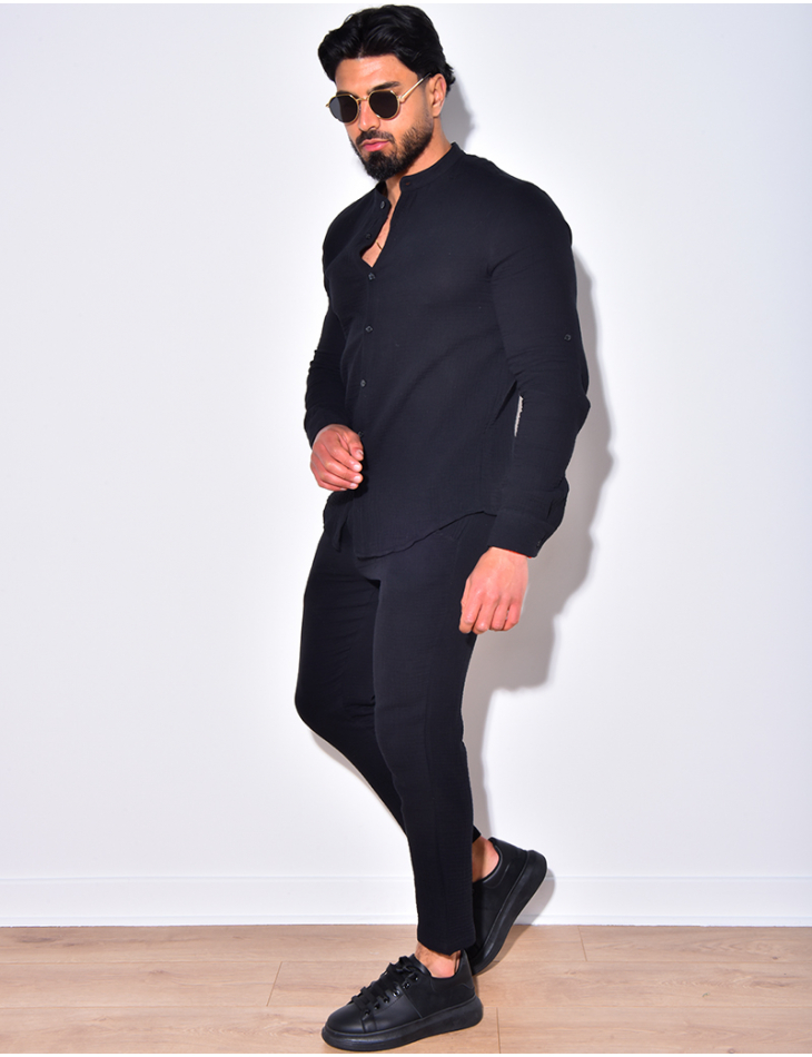 Ensemble pantalon et chemise à col rond fluide