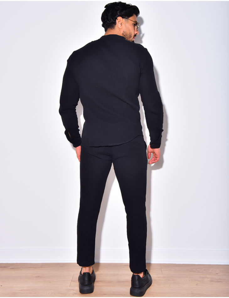 Ensemble pantalon et chemise à col rond fluide
