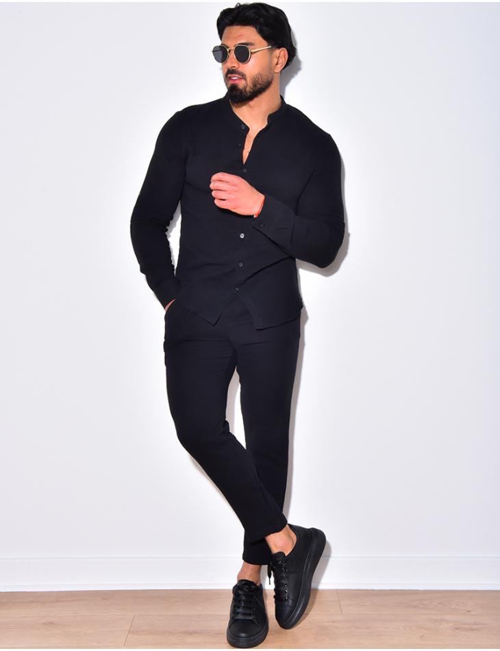 Ensemble pantalon et chemise à col rond fluide