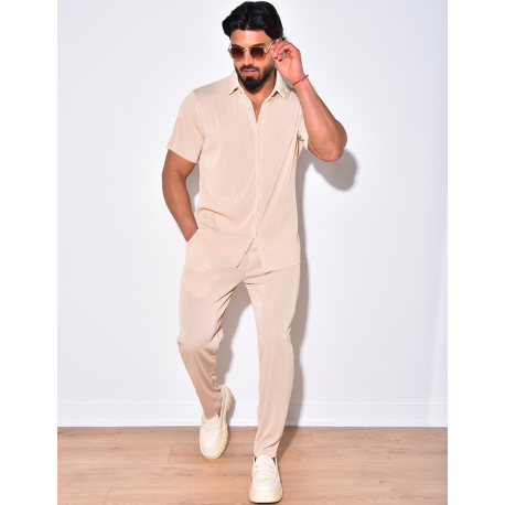 Ensemble pantalon et chemise plissé
