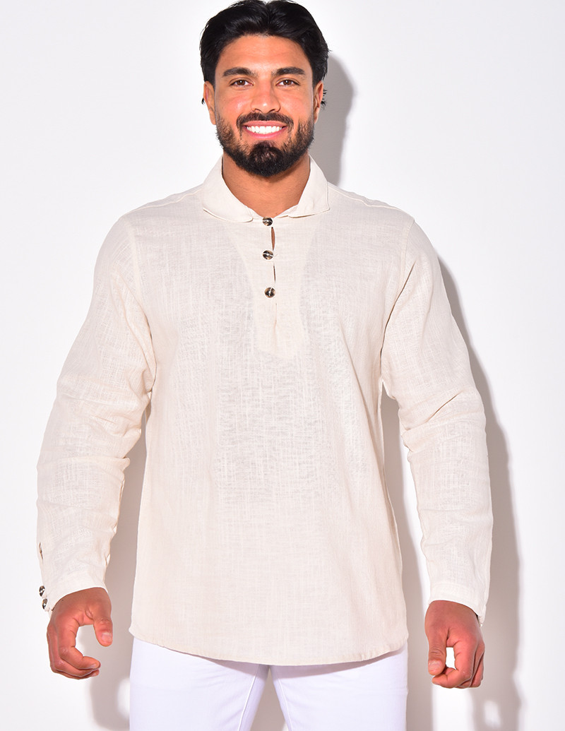 Polo en lin manches longues