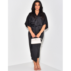 Robe en satin fluide manche chauve souris