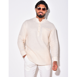 T-shirt manches longues en lin à col rond T-shirt manches longues en lin à col rond