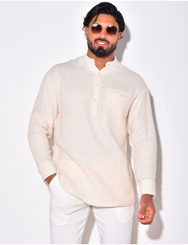 T-shirt manches longues en lin à col rond T-shirt manches longues en lin à col rond