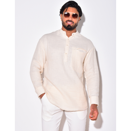 T-shirt manches longues en lin à col rond T-shirt manches longues en lin à col rond