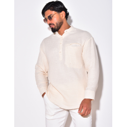 T-shirt manches longues en lin à col rond T-shirt manches longues en lin à col rond