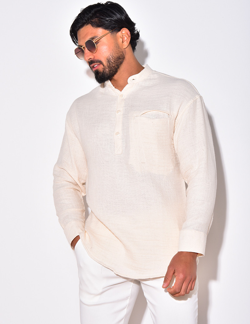 T-shirt manches longues en lin à col rond