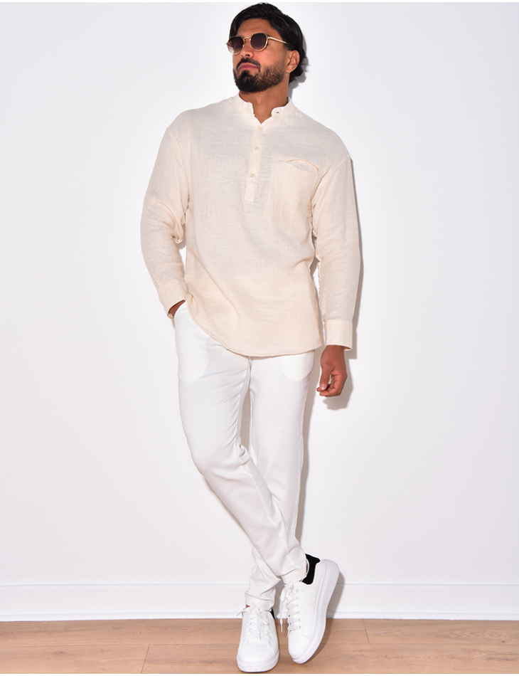 T-shirt manches longues en lin à col rond T-shirt manches longues en lin à col rond