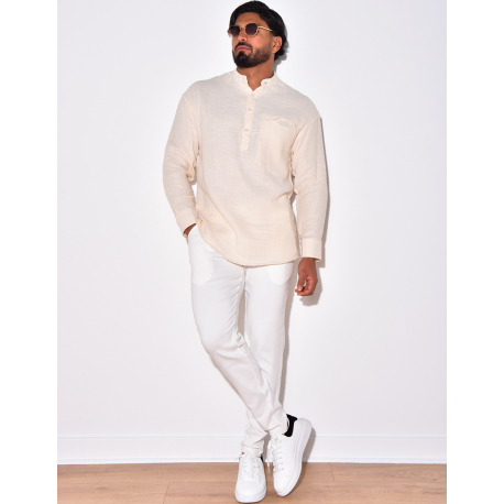 T-shirt manches longues en lin à col rond T-shirt manches longues en lin à col rond