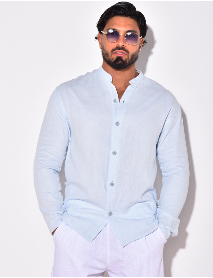 Chemise en lin manches longues à col rond Chemise en lin manches longues à col rond