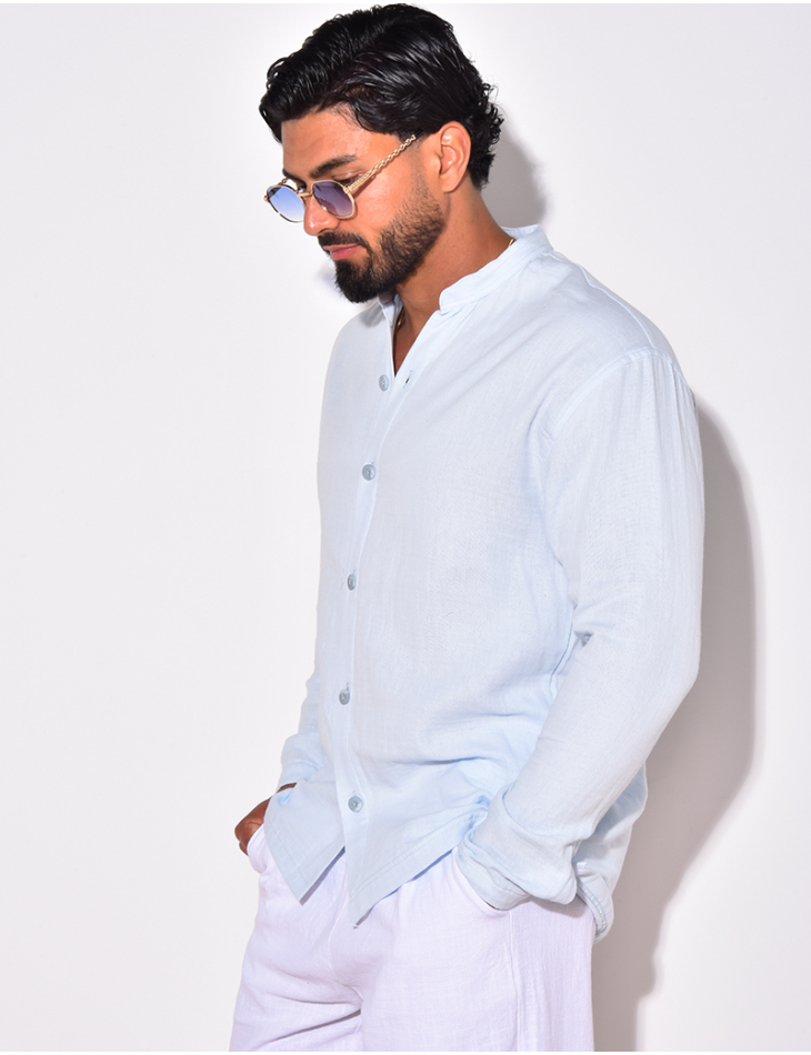 Chemise en lin manches longues à col rond Chemise en lin manches longues à col rond