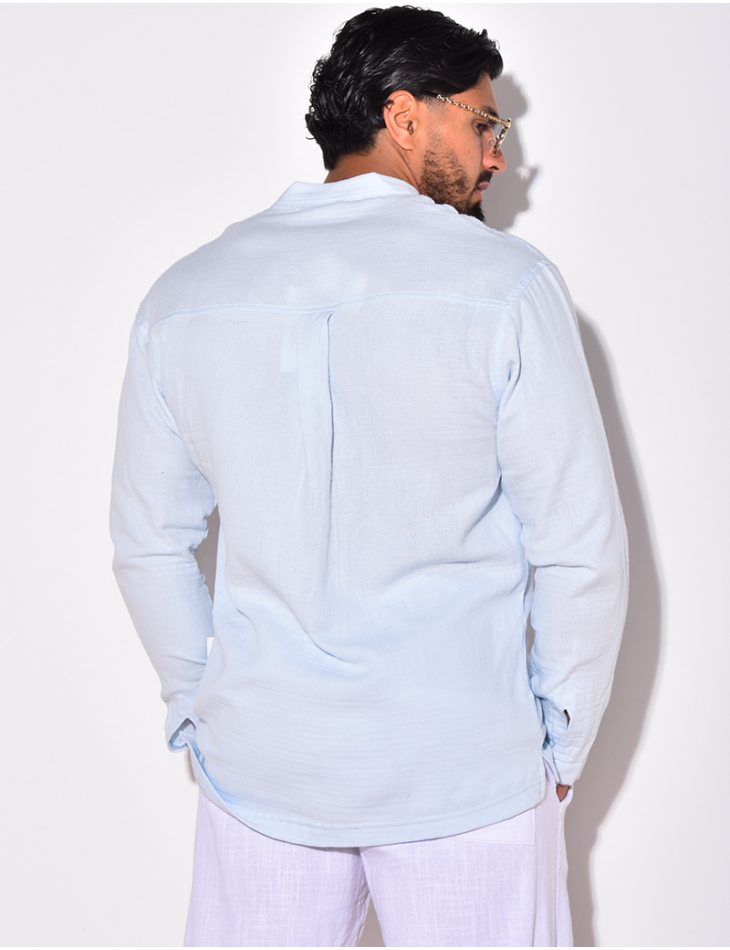 Chemise en lin manches longues à col rond Chemise en lin manches longues à col rond