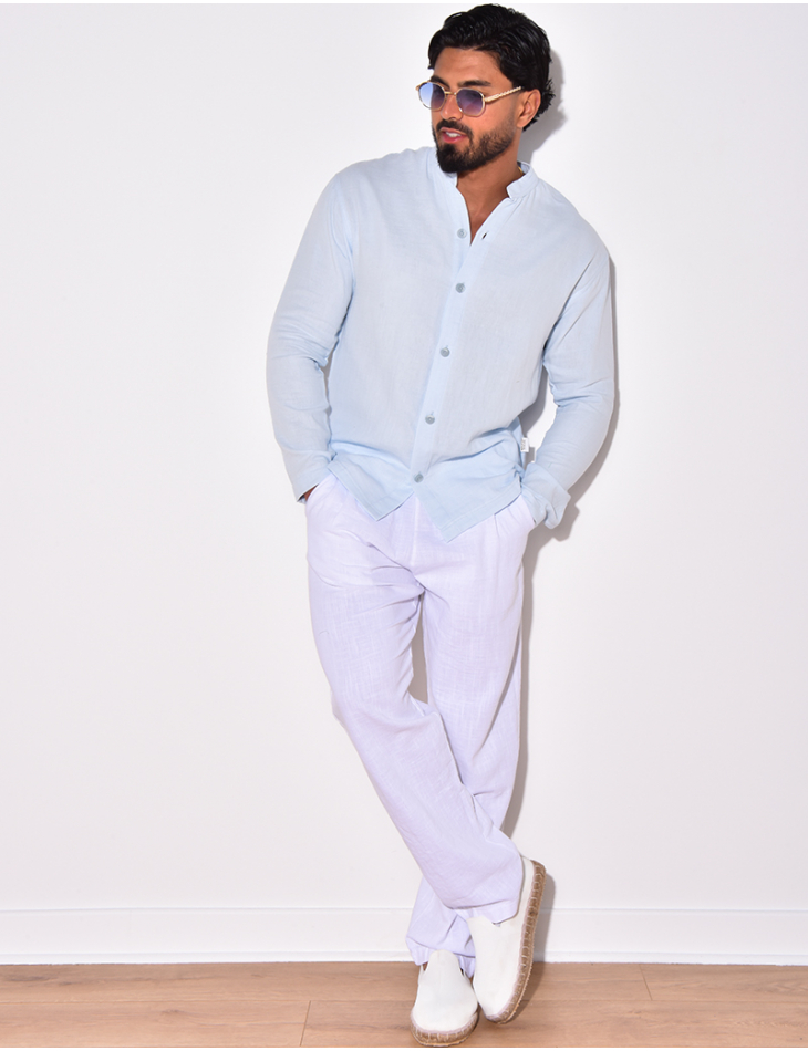 Chemise en lin manches longues à col rond Chemise en lin manches longues à col rond