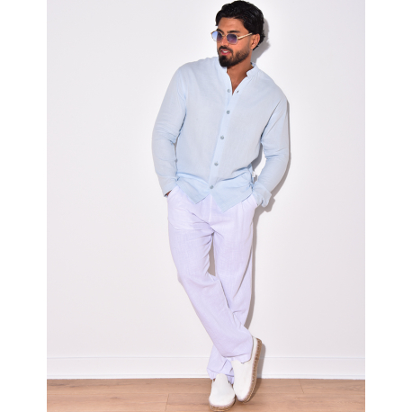 Chemise en lin manches longues à col rond Chemise en lin manches longues à col rond