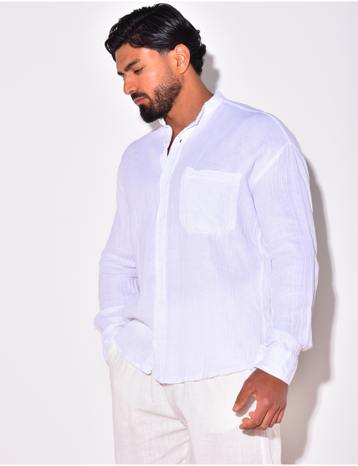 Chemise lin uni à poches Chemise lin uni à poches