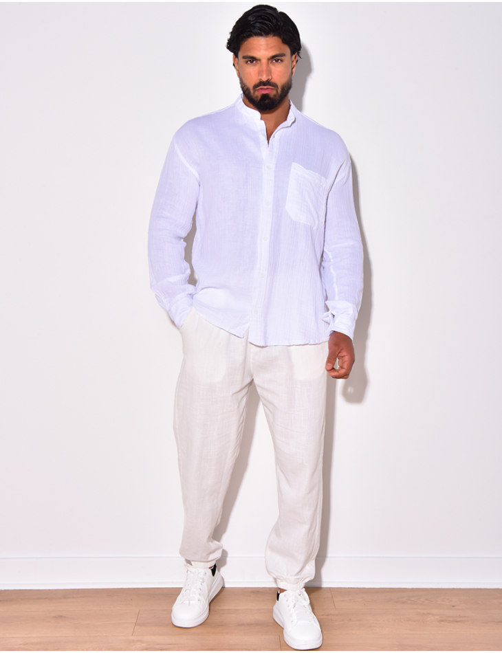 Chemise lin uni à poches Chemise lin uni à poches