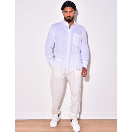 Chemise lin uni à poches Chemise lin uni à poches