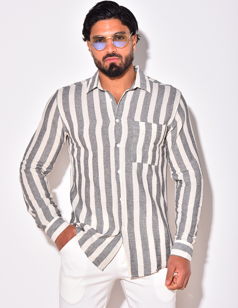 Chemise manches longues en lin texturé