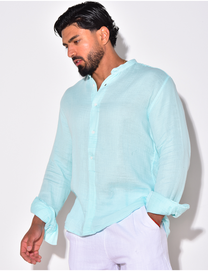 T-shirt manches longues à boutonner sur la moitié et à col rond T-shirt manches longues à boutonner sur la moitié et à col rond