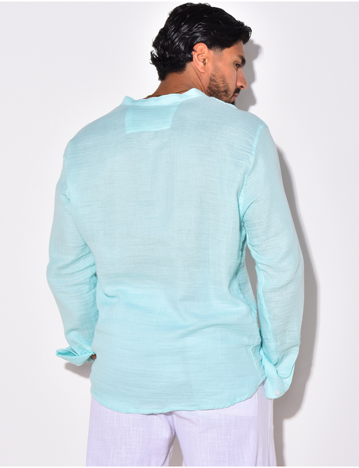 T-shirt manches longues à boutonner sur la moitié et à col rond T-shirt manches longues à boutonner sur la moitié et à col rond