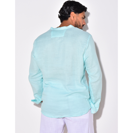 T-shirt manches longues à boutonner sur la moitié et à col rond T-shirt manches longues à boutonner sur la moitié et à col rond