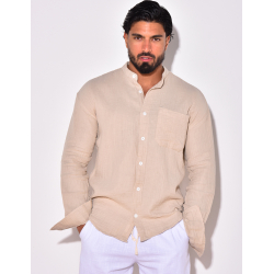 Chemise manches longues en lin effet nid d'abeille Chemise manches longues en lin effet nid d'abeille