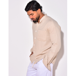 Chemise manches longues en lin effet nid d'abeille Chemise manches longues en lin effet nid d'abeille