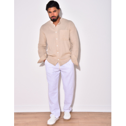 Chemise manches longues en lin effet nid d'abeille Chemise manches longues en lin effet nid d'abeille