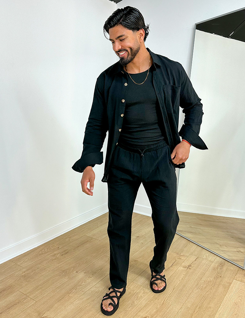 Ensemble chemise à manches longue à poches et pantalon