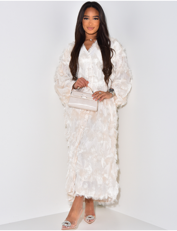 Robe gilet à petites franges et boutons perles