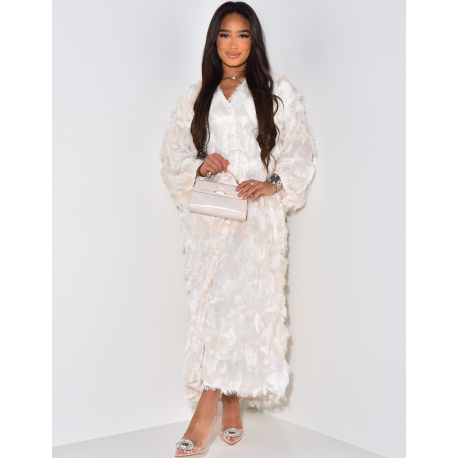 Robe gilet à petites franges et boutons perles