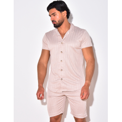 Ensemble short et chemise fluide à rayures en relief Ensemble short et chemise fluide à rayures en relief