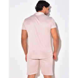 Ensemble short et chemise fluide à rayures en relief Ensemble short et chemise fluide à rayures en relief