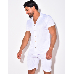 Ensemble short et chemise fluide à rayures en relief