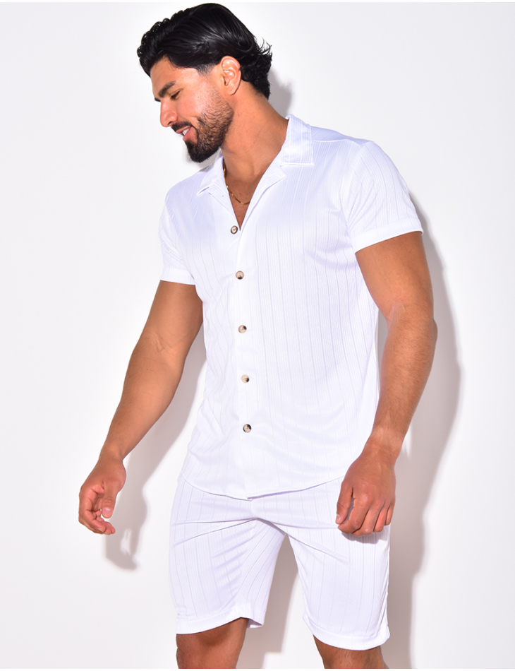 Ensemble short et chemise fluide à rayures en relief