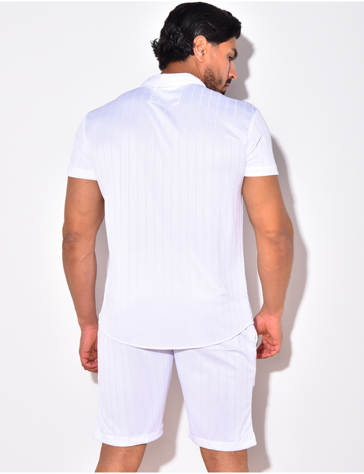 Ensemble short et chemise fluide à rayures en relief