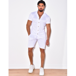 Ensemble short et chemise fluide à rayures en relief