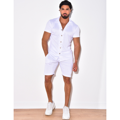 Ensemble short et chemise fluide à rayures en relief