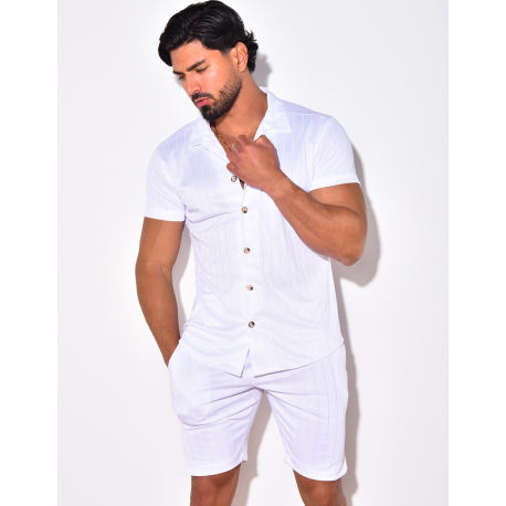 Ensemble short et chemise fluide à rayures en relief