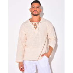 T-shirt manches longues uni avec cordelette T-shirt manches longues uni avec cordelette