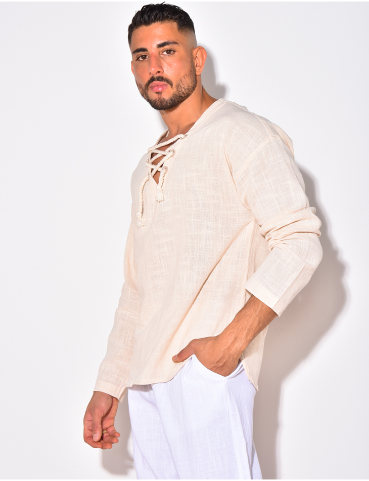 T-shirt manches longues uni avec cordelette T-shirt manches longues uni avec cordelette