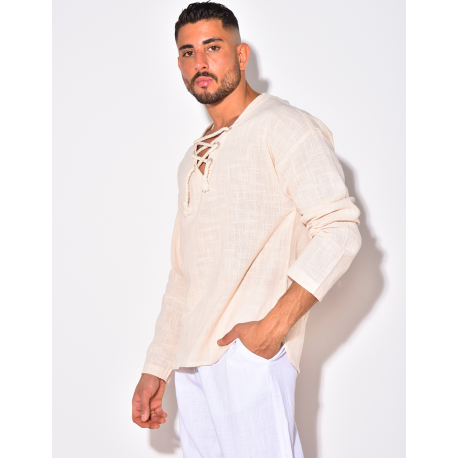 T-shirt manches longues uni avec cordelette T-shirt manches longues uni avec cordelette