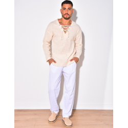 T-shirt manches longues uni avec cordelette T-shirt manches longues uni avec cordelette