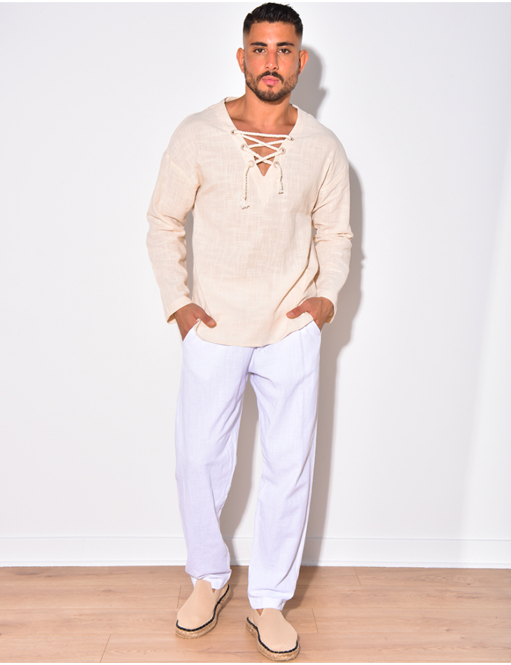 T-shirt manches longues uni avec cordelette T-shirt manches longues uni avec cordelette