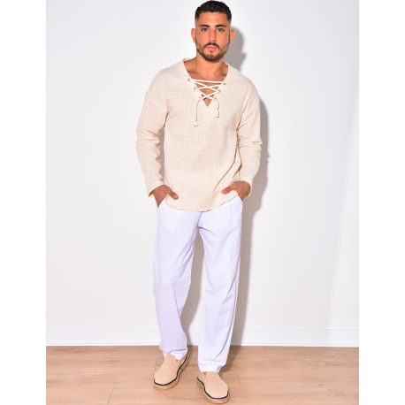 T-shirt manches longues uni avec cordelette T-shirt manches longues uni avec cordelette