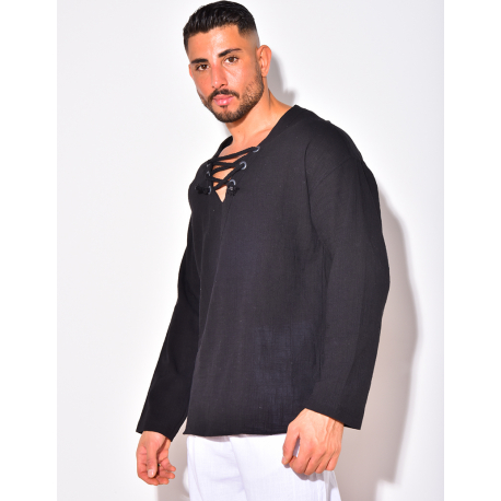 T-shirt manches longues uni avec cordelette