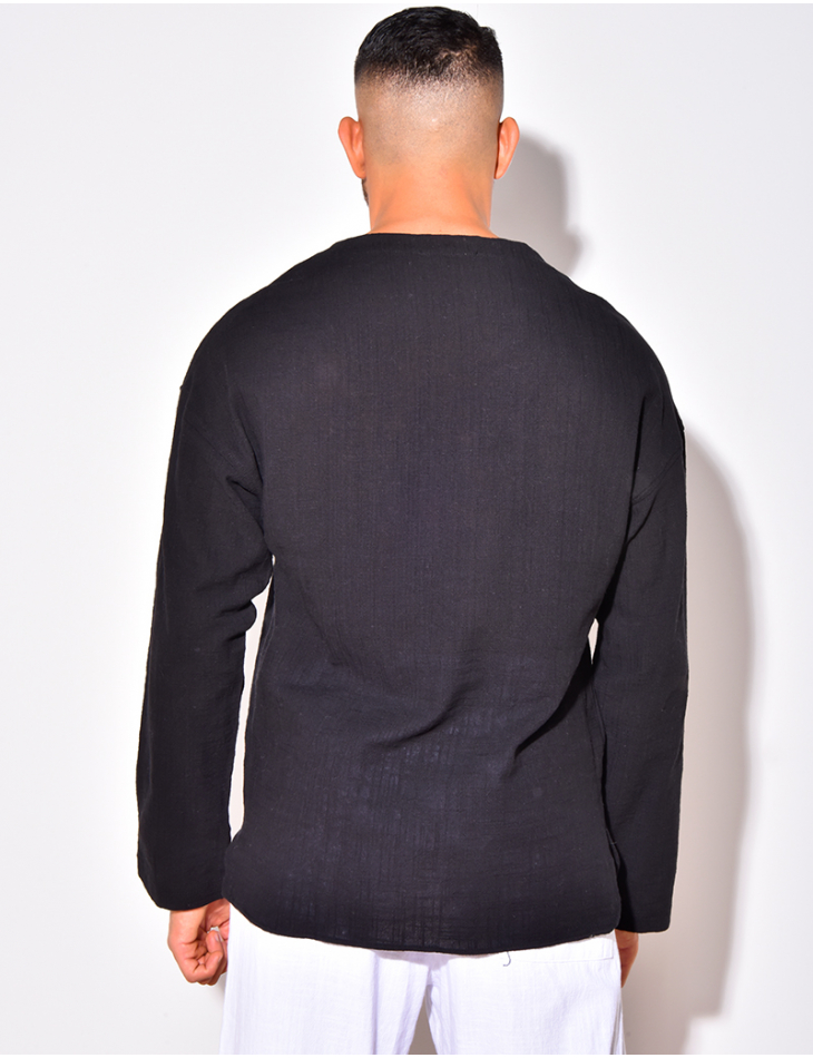 T-shirt manches longues uni avec cordelette