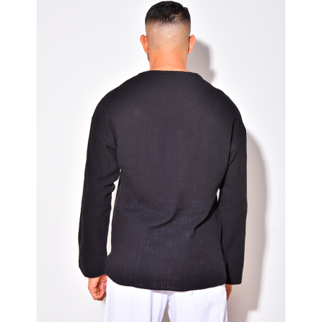 T-shirt manches longues uni avec cordelette